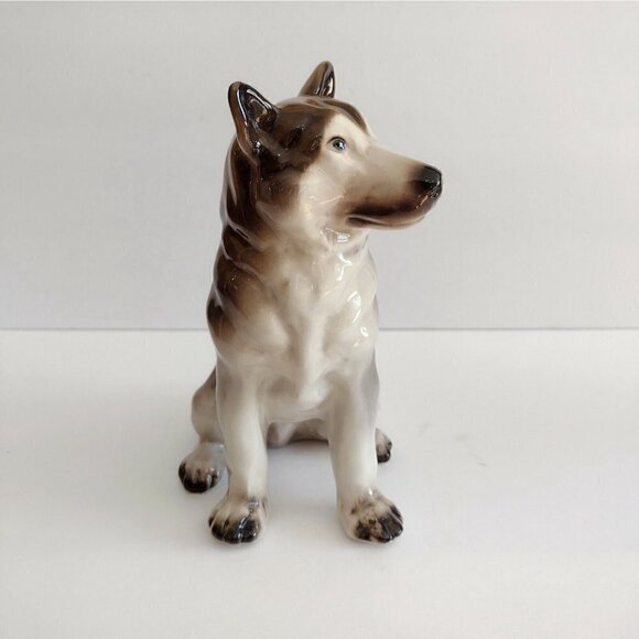 Vtg Glazed Ceramic Alaskan Malamute Husky German Shepard Dog Figurine Stamped - Picture 5 of 9